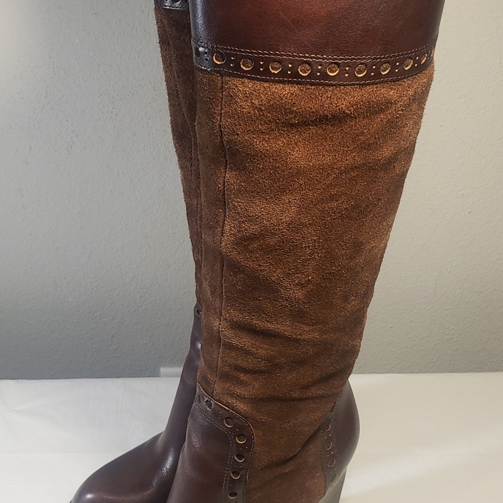 Franco Sarto Knee High Brown Riding Boots Suede Upper Leather Size 6M L-…